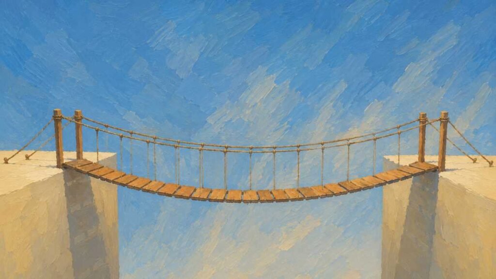 A bridge representing the confidence framework. From i want it , to i am doing it