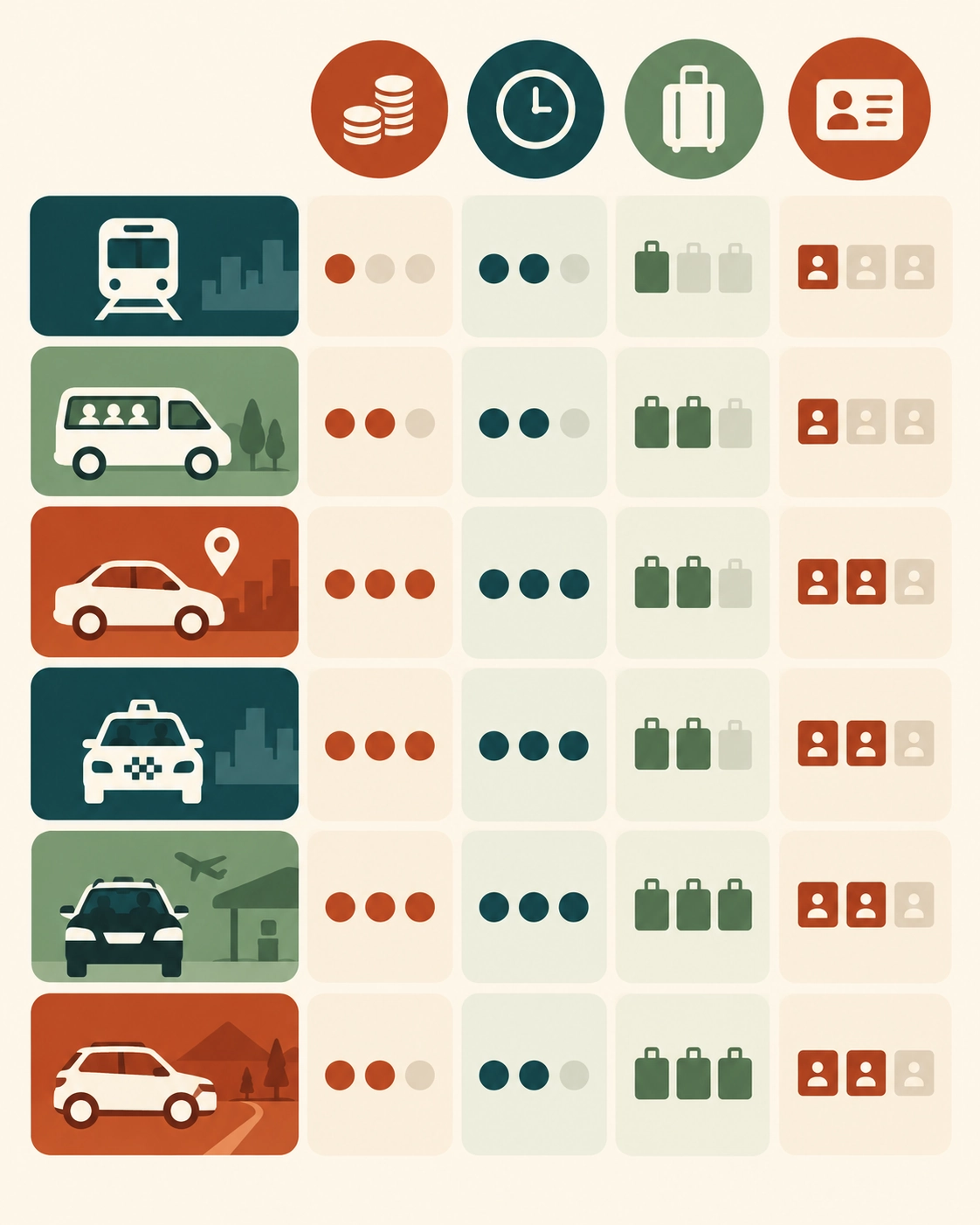 Layered paper comparison of light daytime arrival conditions and late heavy-luggage arrival conditions.