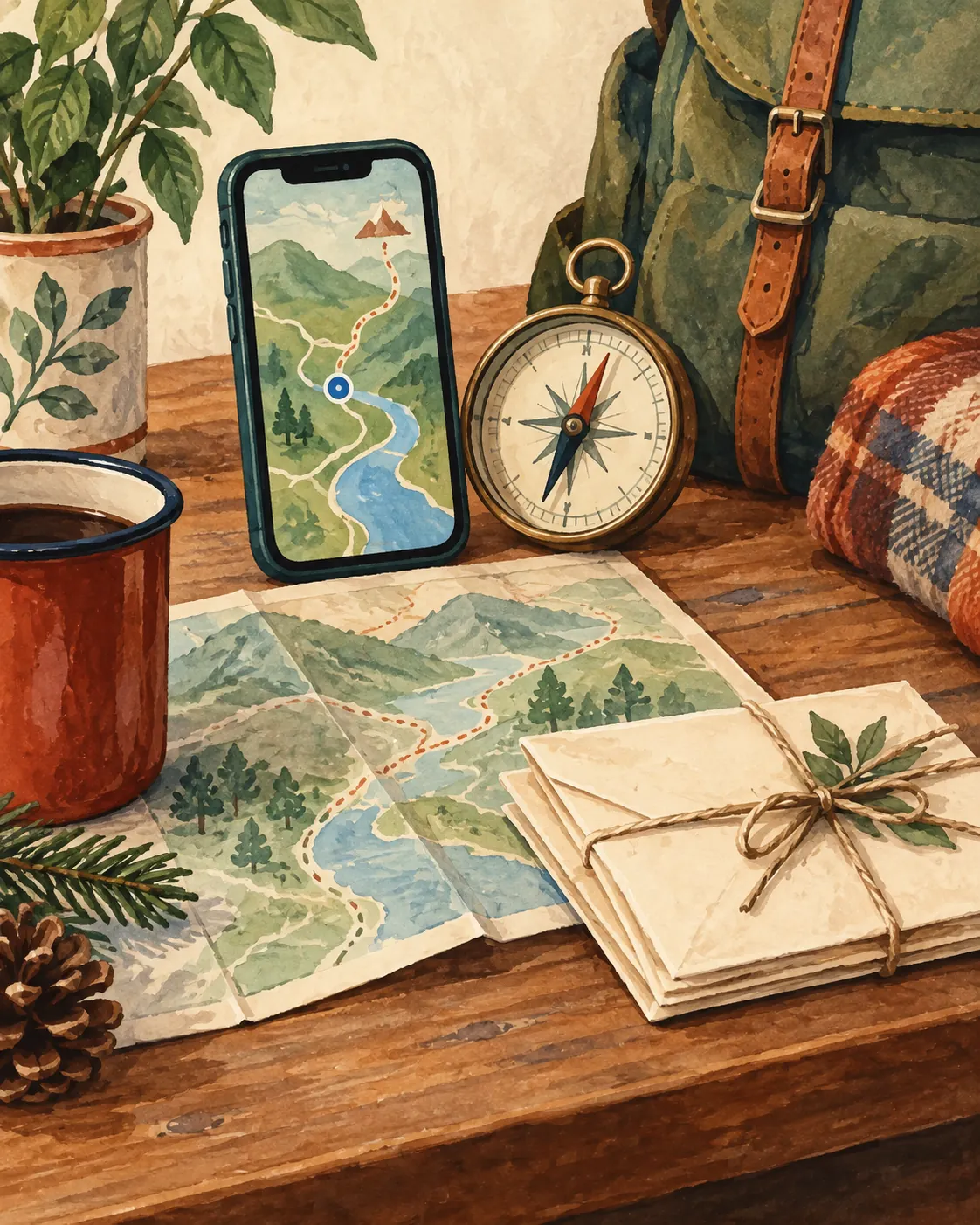 Text-free navigation backup arrangement with two distinct map references and a written address card.