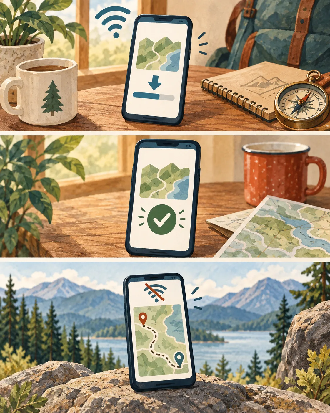Comparison of offline map functions and features that still require connectivity.
