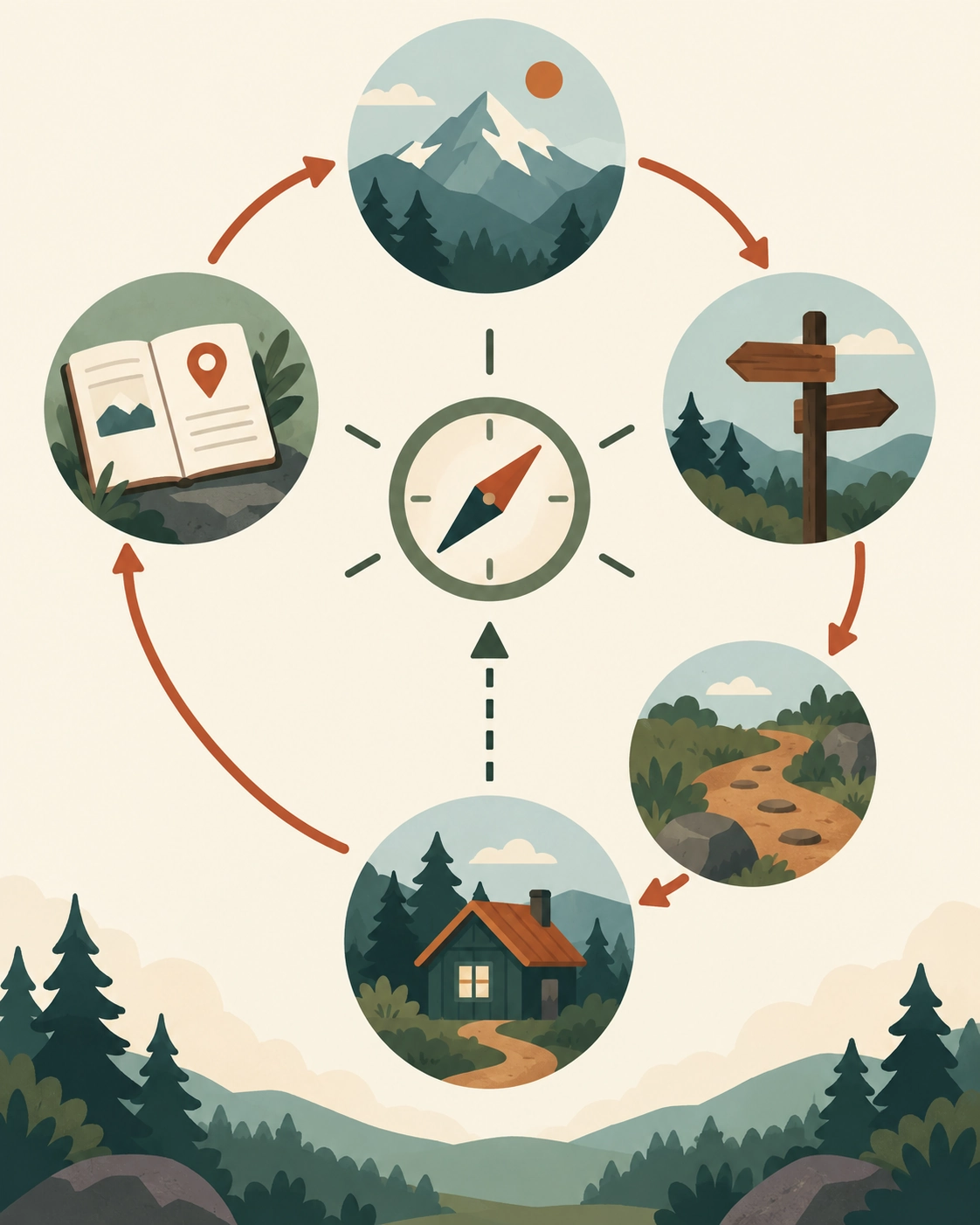 Five-step route recovery loop: Record, Orient, Use, Test, and Exit.